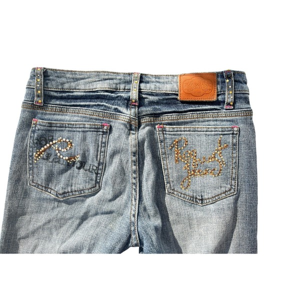 Vtg Y2K Request Distressed Rhinestone Embellish Light Wash Blue Jean 26 Dopamine - Picture 4 of 9